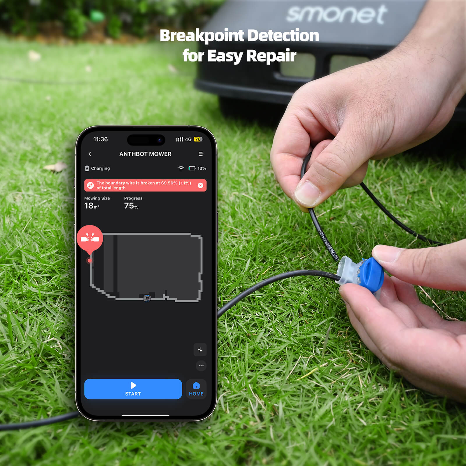 Smonet RLM1000 Electric Lawn Mower-Breakpoint Detection for Easy Repair.