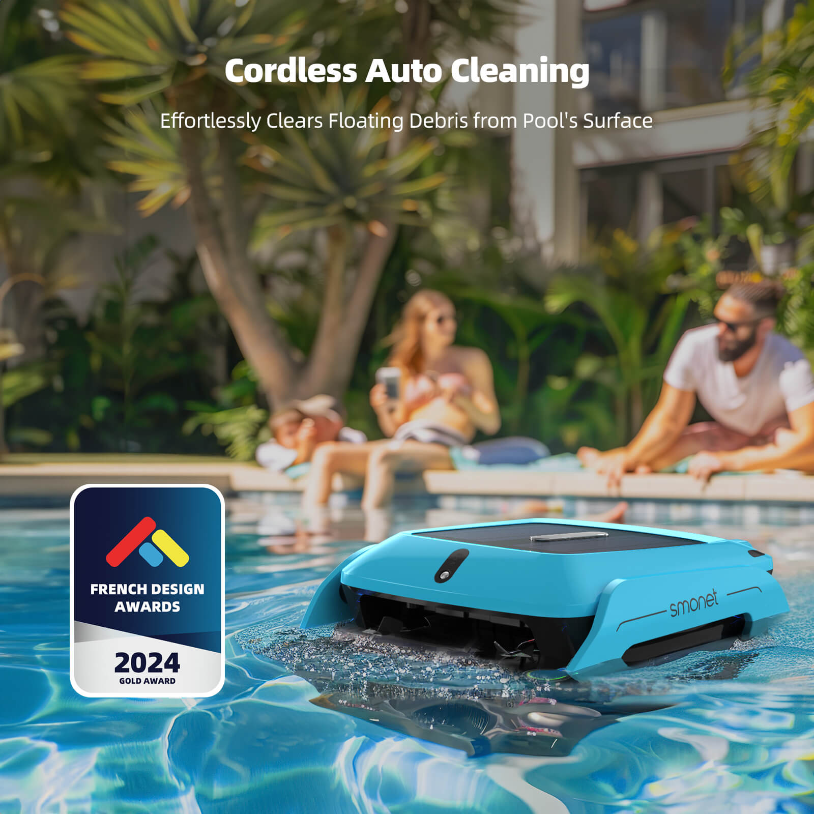 Smonet SR5 robotic pool skimmer-Cordless Auto Cleaning,Effortlessly Clears Floating Debris from Pool's Surface
